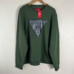 Guess Olive Green Men’s Crew Neck Cotton Blend Sweatshirt Sweater Size XL NWT